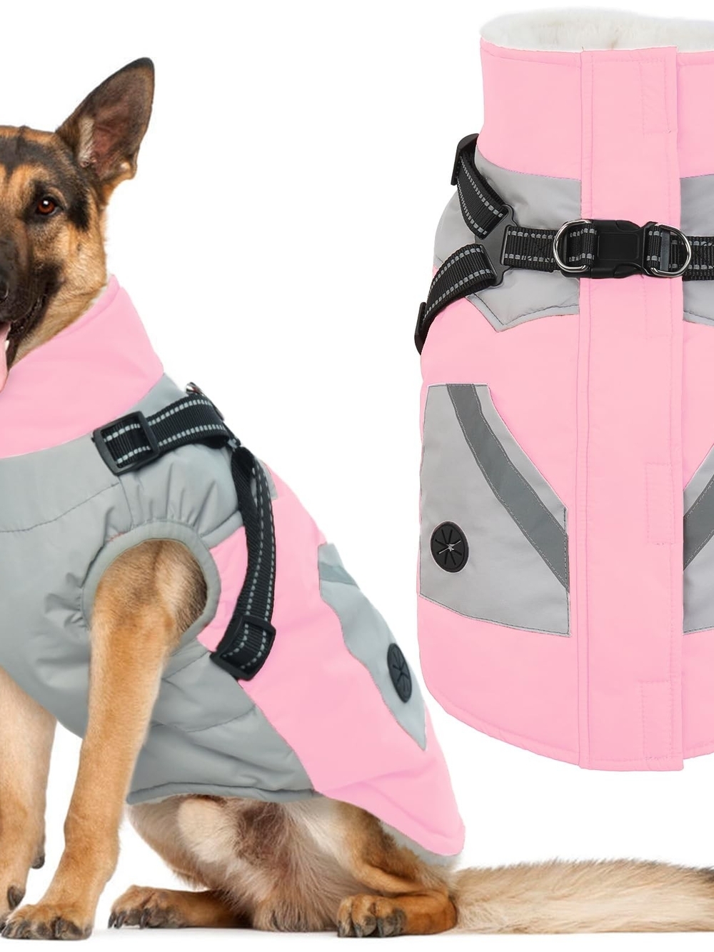IECOii Large Winter Dog Coat with Harness Built in